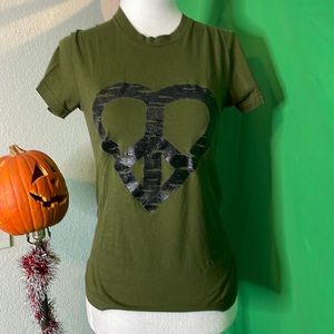 Army green black heart designer shirt American apparel base